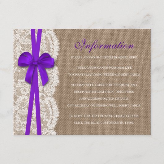 Carte D'accompagnement Détail de la collection de Mariages Rustic Purple  (Devant)