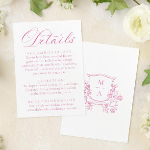 Carte D'accompagnement Détail de mariage à monogramme floral rose élégant