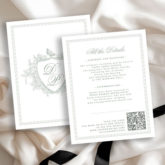 Carte D'accompagnement Détail de mariage au code QR avec monogramme de cr