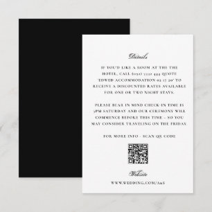 Carte D'accompagnement Détail de mariage Code QR Dos Noir Blanc Élégant