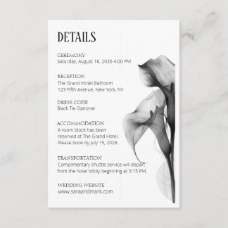 Carte D'accompagnement Détail de mariage de lys calla noir et blanc minim
