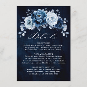 Carte D'accompagnement Détail de mariage floral Navy Ardoise Bleu Poussié