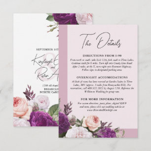 Carte D'accompagnement Détail de mariage floral vintage élégant / Directi
