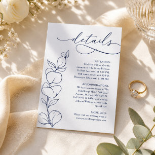 Carte D'accompagnement Détail de mariage moderne Eucalyptus bleu marine e