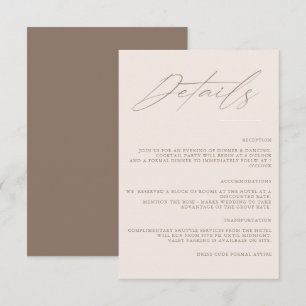 Carte D'accompagnement Détail de Mariage Moderne Simple Minimaliste sous