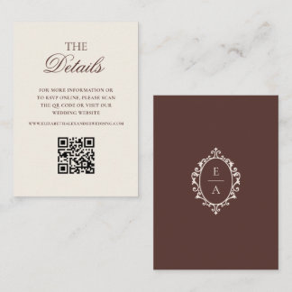Carte D'accompagnement Détail de mariage ovale marron Crest Code QR
