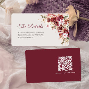 Carte D'accompagnement Détail de mariage QR Floral Mini Bourgogne Arrondi