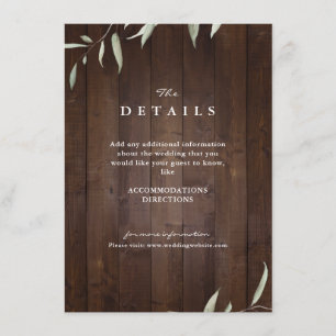 Carte D'accompagnement Détail de mariage rustique de bois de verdure élég