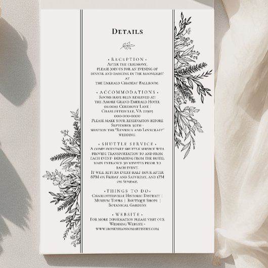 Carte D'accompagnement Détail de monogramme de mariage à la verdure blanc