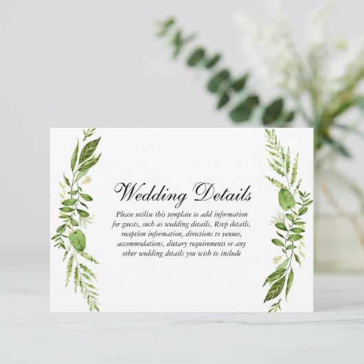 Carte D'accompagnement Détail de réception de mariage élégant à feuilles (Debout devant)