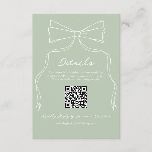 Carte D'accompagnement Détail du code QR RSVP RSVP pour mariage vert Sage (Devant)