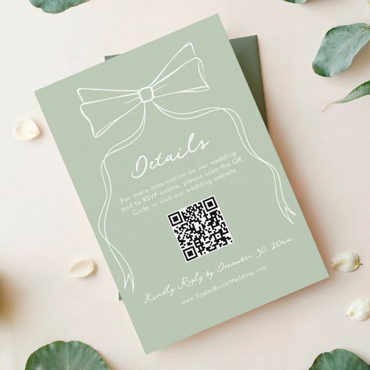 Carte D'accompagnement Détail du code QR RSVP RSVP pour mariage vert Sage