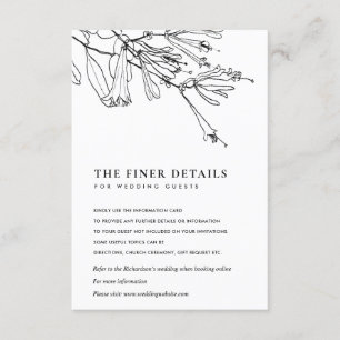CARTE D'ACCOMPAGNEMENT DÉTAIL DU MARIAGE DE DESSIN FLORAL NOIR ET BLANC
