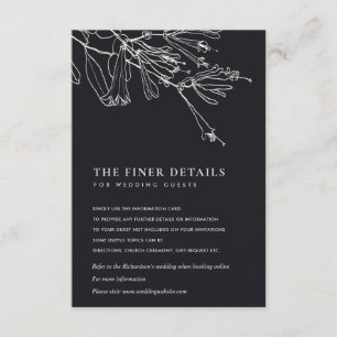 CARTE D'ACCOMPAGNEMENT DÉTAIL DU MARIAGE DE DESSIN FLORAL NOIR ET BLANC