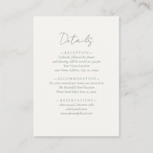 Carte D'accompagnement Détail du Mariage neutre simple et élégant (Devant)