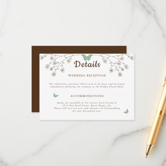 Carte D'accompagnement Détail élégant papillon en or foncé (Devant/Arrière en situation)