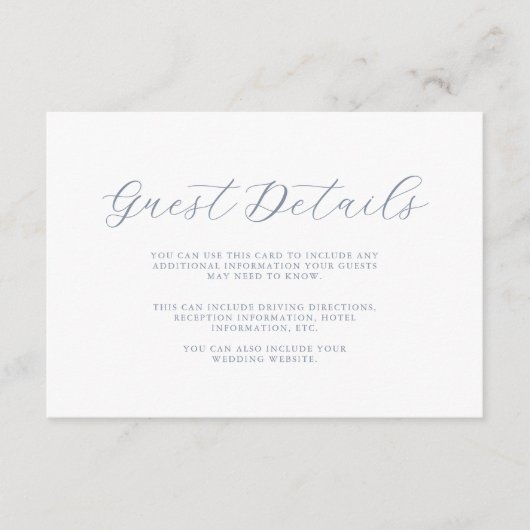 Carte D'accompagnement Détail simple de mariage avec un script bleu minim (Devant)