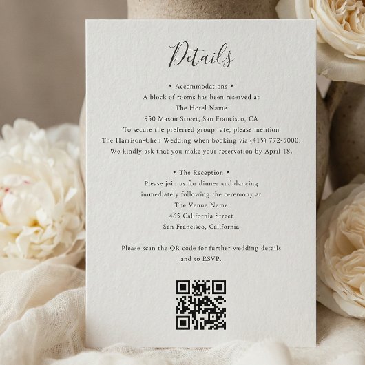 Carte D'accompagnement Détails Code QR RSVP Mariage