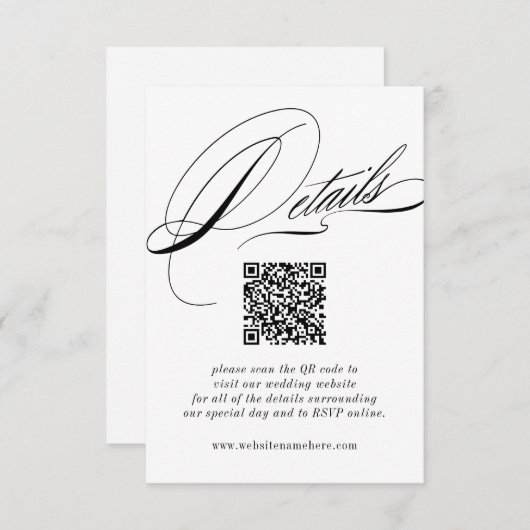 Carte D'accompagnement Détails de calligraphie élégante Code QR (Devant / Derrière)