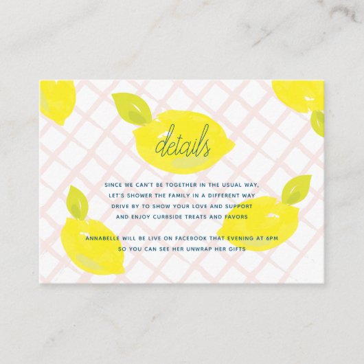 Carte D'accompagnement Détails de citron et de carreaux roses peints à la (Devant)