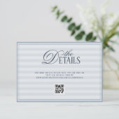 Carte D'accompagnement Détails de code QR de mariage argent ancien bleu (Debout devant)