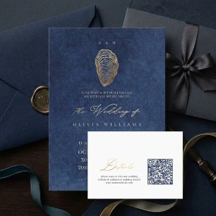 Carte D'accompagnement Détails de code QR de mariage nautique bleu élégan