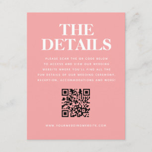 Carte D'accompagnement Détails de code QR de mariage rose orange moderne