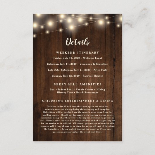 Carte D'accompagnement Détails de destination de guirlandes en bois rusti (Devant)