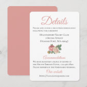 Carte D'accompagnement Détails de directions de mariage de rose rose flor (Devant / Derrière)