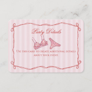 Carte D'accompagnement Détails de douche de lingerie à coeurs roses et ro