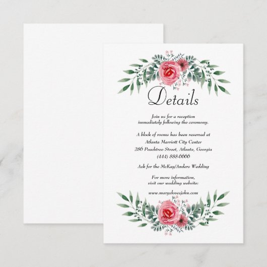 Carte D'accompagnement Détails de feuillage de verdure de rose rose aquar (Devant / Derrière)