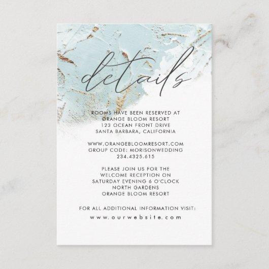 Carte D'accompagnement Détails de feuille de faux or bleu texturé (Devant)