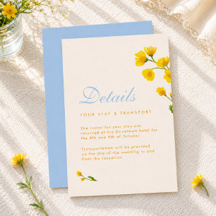 Carte D'accompagnement Détails de fleurs sauvages aquarelles bleues et ja