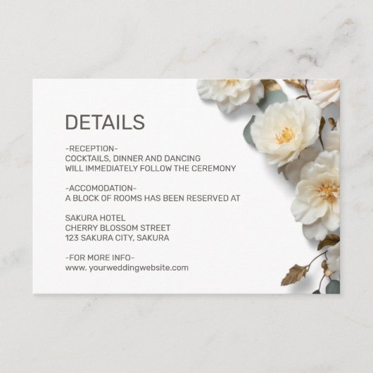 Carte D'accompagnement Détails de fleurs texturées roses blanches (Devant)