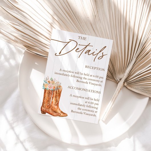 Carte D'accompagnement Détails de la Fête de Mariage Rustique Country Bot