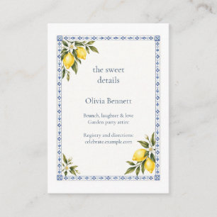 Carte D'accompagnement Détails de la fête prénuptiale en carrelage bleu c