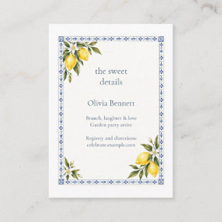 Carte D'accompagnement Détails de la fête prénuptiale en carrelage bleu c