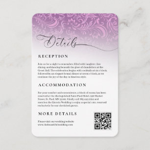 Carte D'accompagnement Détails de la réception de Mariage damassé rose