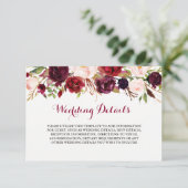 Carte D'accompagnement Détails de la réception de mariage floral bordeaux (Debout devant)