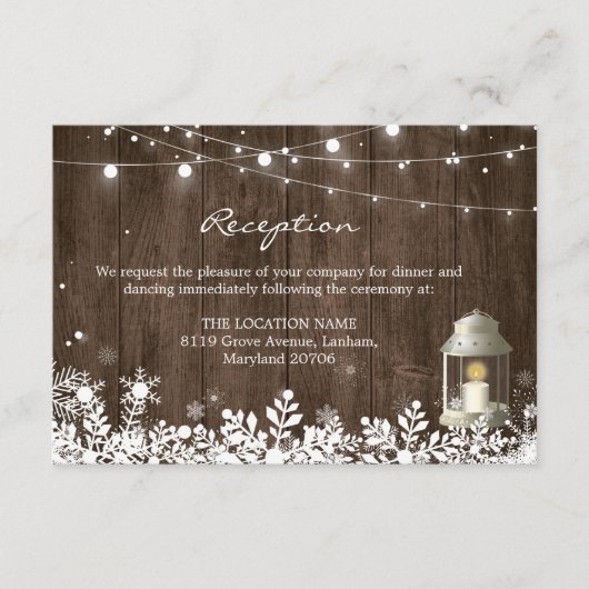 Carte D'accompagnement Détails de la réception de mariage hivernal avec d (Devant)