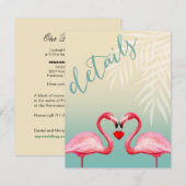 Carte D'accompagnement Détails de la réception Flamingo Heart Kiss | bleu (Devant / Derrière)