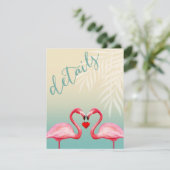 Carte D'accompagnement Détails de la réception Flamingo Heart Kiss | bleu (Debout devant)
