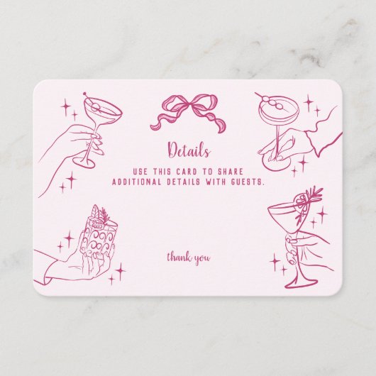 Carte D'accompagnement Détails de la soirée Cocktail Rose Retro Insérer (Devant)