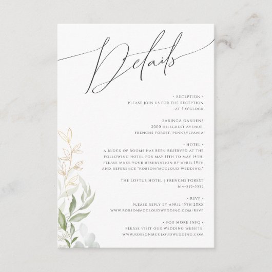 Carte D'accompagnement Détails de la verdure et de l'or (Devant)