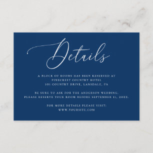 Carte D'accompagnement Détails de l'hébergement de mariage Deep Blue Navy