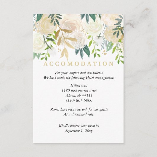 Carte D'accompagnement Détails de l'hébergement de mariage Ivory Bouquet  (Devant)