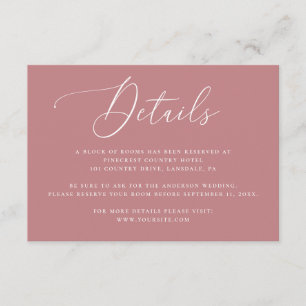 Carte D'accompagnement Détails de l'hôtel de mariage rose pastel Hébergem