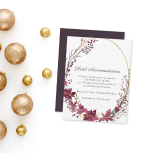 Carte D'accompagnement Détails de l'hôtel Poinsettia Floral   Rouge à car