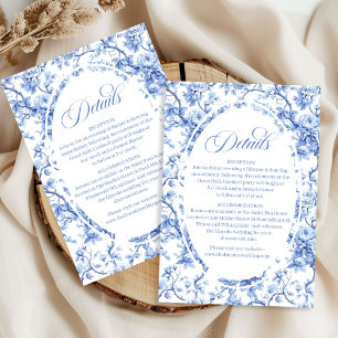 Carte D'accompagnement Détails de lieu de mariage de toile de Jouy roses