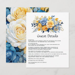 Carte D'accompagnement Détails de l'invité de mariage floral bleu et or